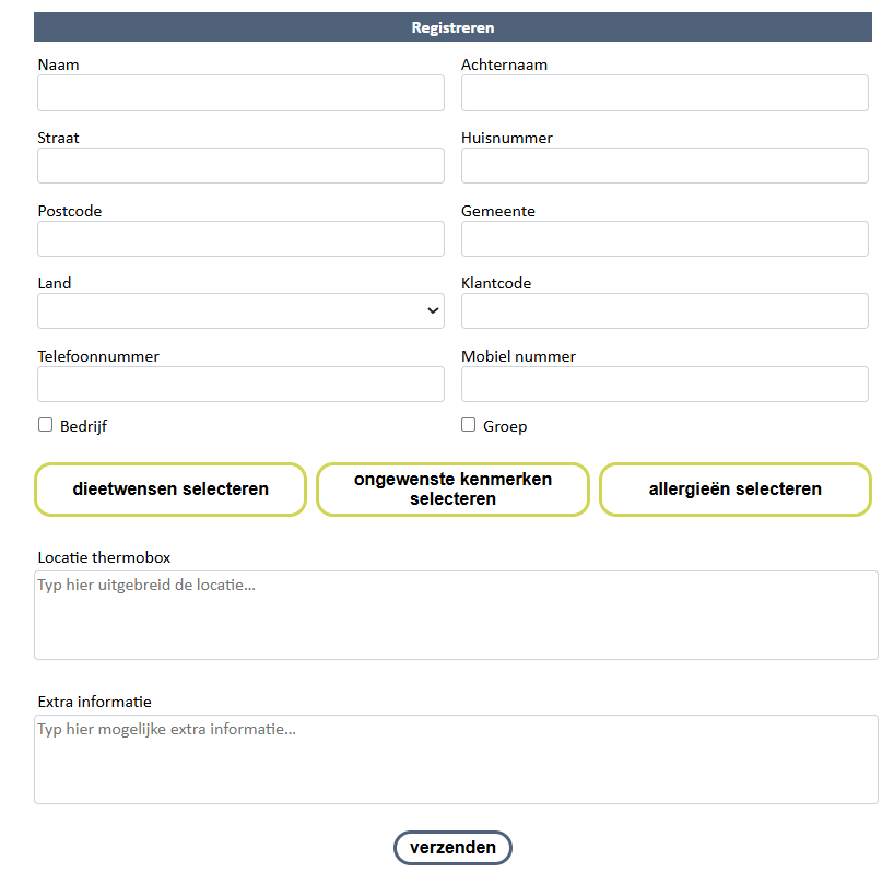 Een afbeelding van het registratiescherm mte alle inputvelden leeg.