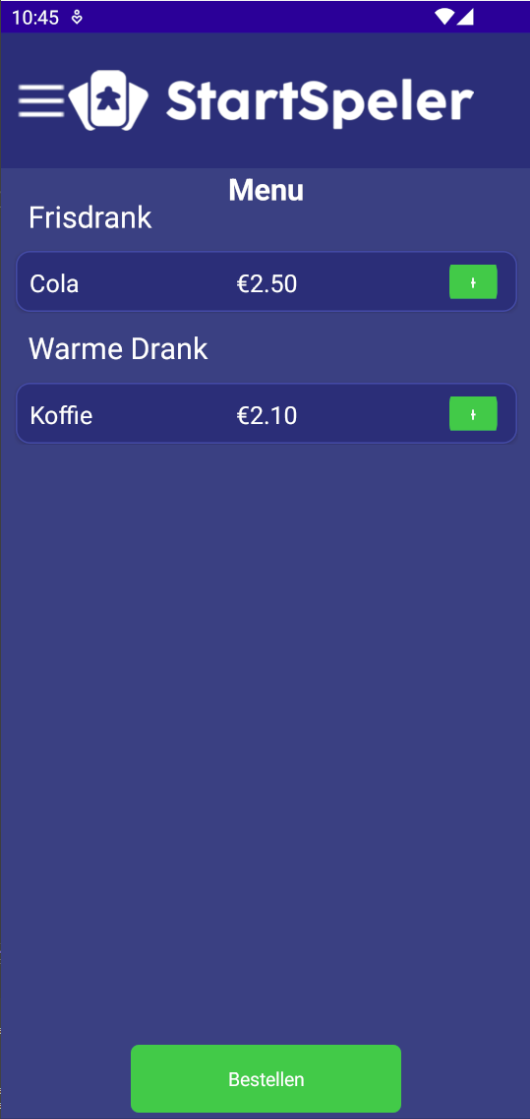 Bestelpagina in de mobiele companion-app van Project Startspeler