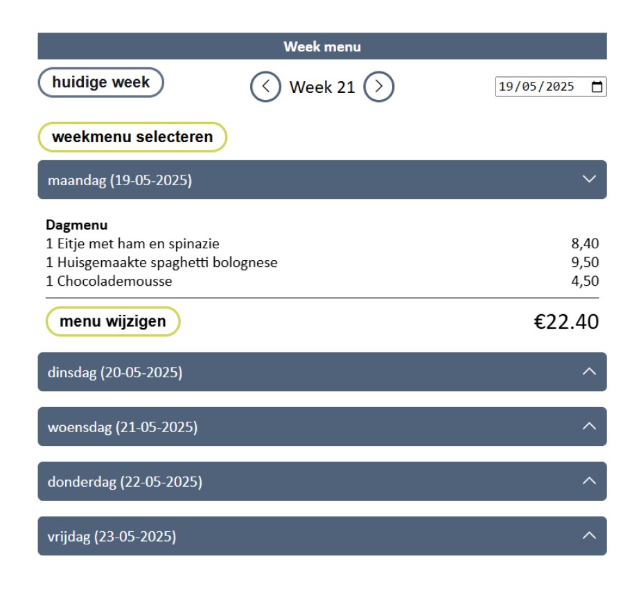 Een afbeelding waarop de UI van de weekmenuplanner te zien is.